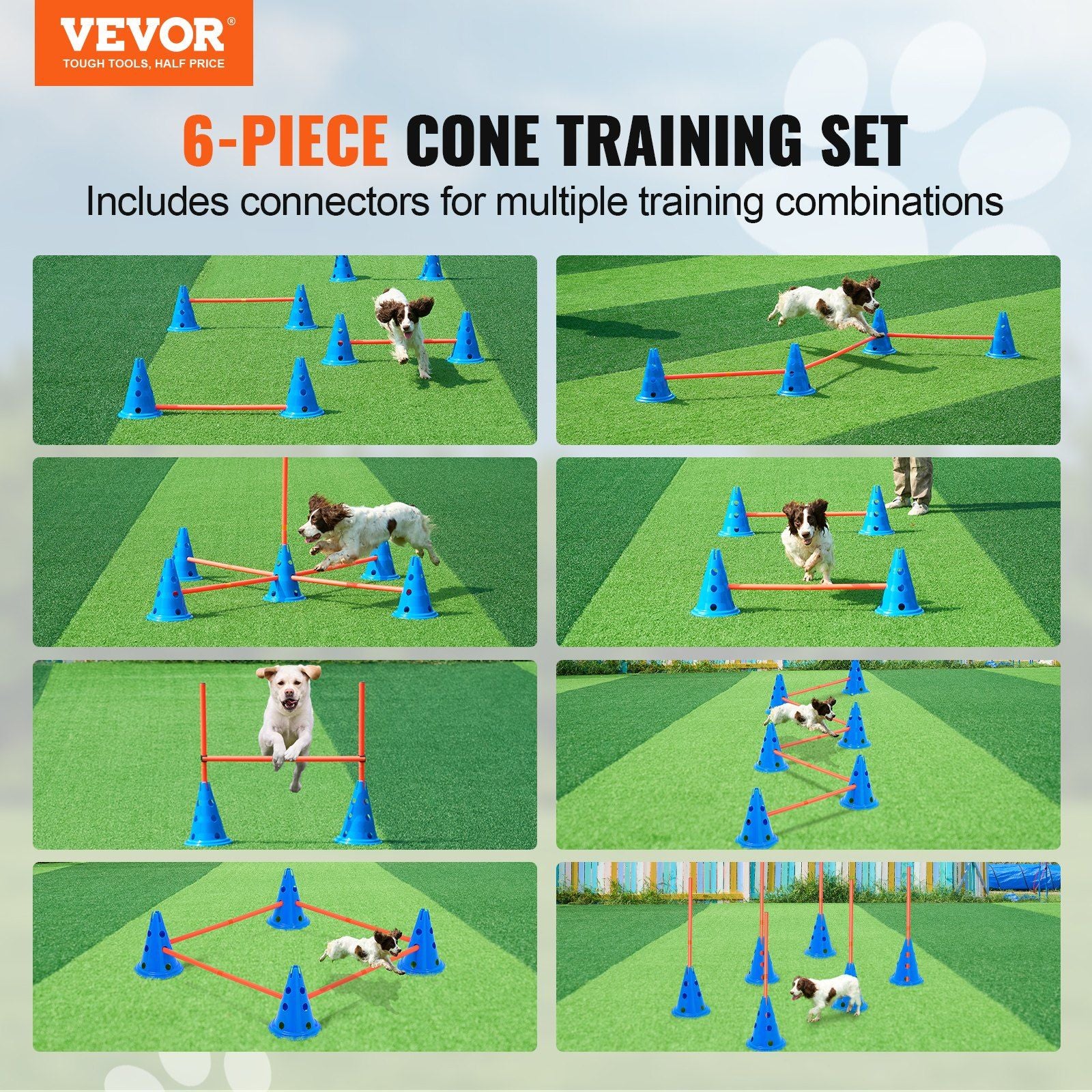 VEVOR Dog Agility Hurdle Cone Set 6 PCS Kit-12 xCones 6 xAgility Rods with Bag - Discount Msrp 
