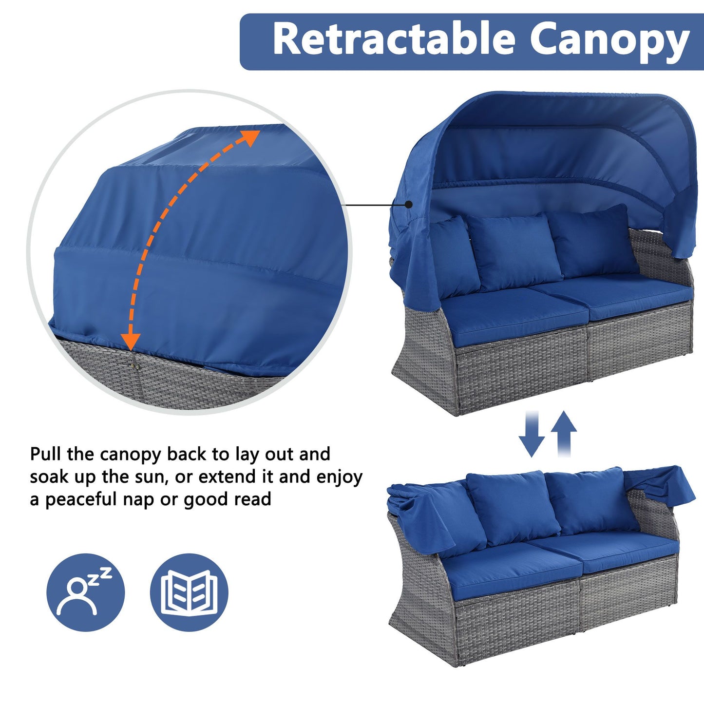 Outdoor Patio Furniture Set Daybed Sunbed with Retractable Canopy Conversation Set Wicker Furniture - Discount Msrp 
