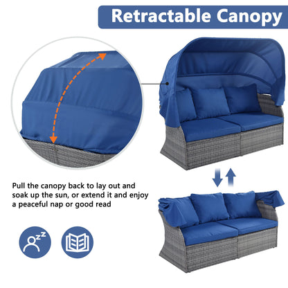Outdoor Patio Furniture Set Daybed Sunbed with Retractable Canopy Conversation Set Wicker Furniture - Discount Msrp 