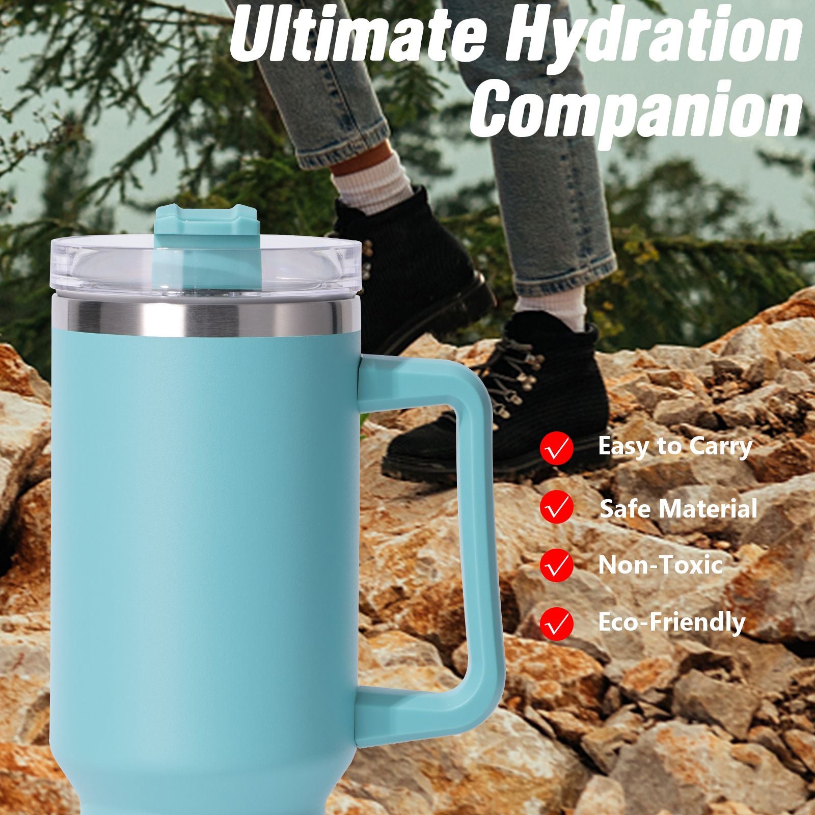 40oz large capacity tumbler, With Handle And Straw Lid, Insulated Reusable Stainless Steel Water Bottles Travel Mug Coffee Cup car cup water cup For Men Women Outdoor Camping Driving, gift - Discount Msrp 