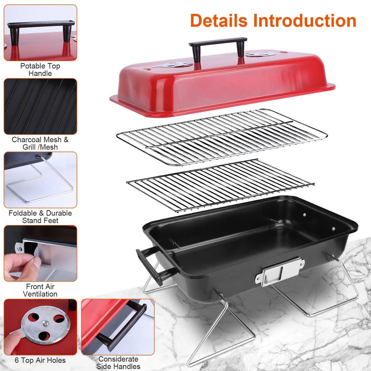 Portable Charcoal Grill Outdoor Tabletop Grill Small Barbecue Smoker Folding BBQ Grill with Lid for Backyard Camping Picnics Beach - Discount Msrp 