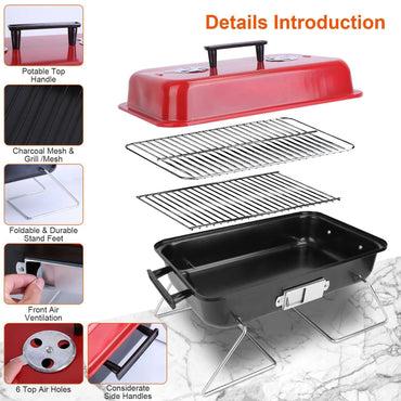 Portable Charcoal Grill Outdoor Tabletop Grill Small Barbecue Smoker Folding BBQ Grill with Lid for Backyard Camping Picnics Beach - Discount Msrp 