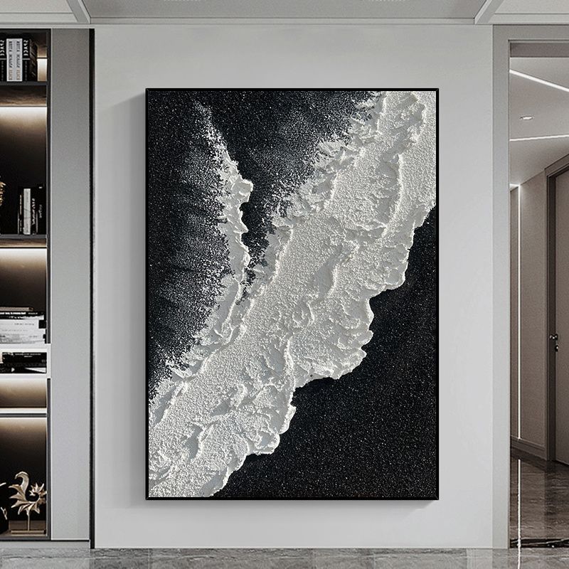 Modern Abstract handpainted large size wholesale prodcut ocean seaside thick grey and black Oil painting Simple Design Wall Art - Discount Msrp 