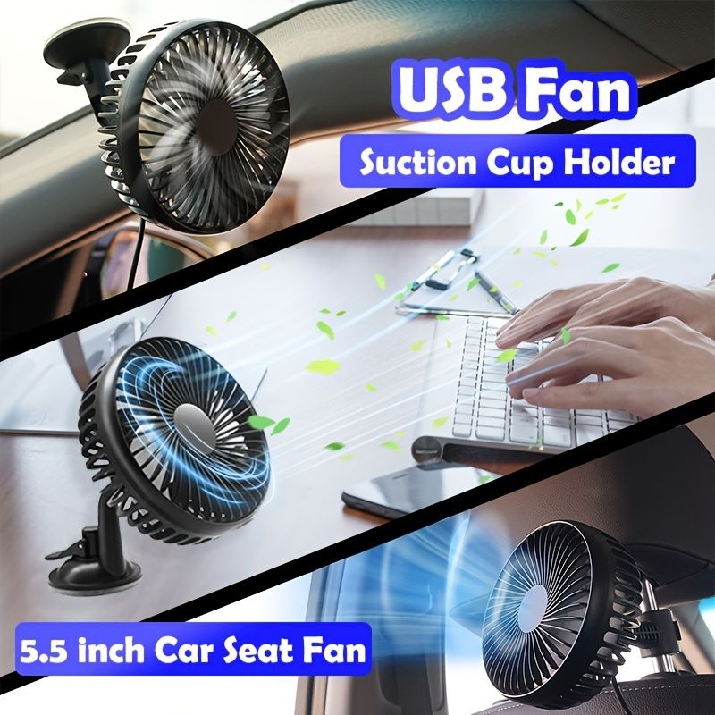 Portable USB Fan With Suction Cup Holder Bracket Stand; Powerful 5.5 Inch Table Desk Fan; Strong Wind; Quiet Mini Fan; Car Dashboard Cooling Air Circulator Fan; Car Fan For Backseat; Car Seat Fan - Discount Msrp 