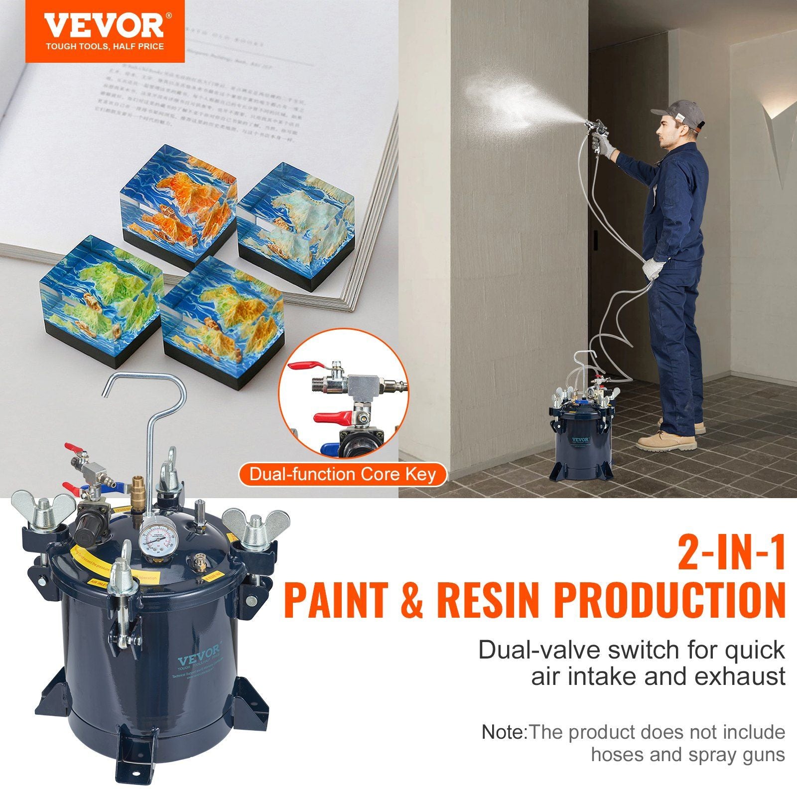 VEVOR 10L/2.5gal Spray Paint Pressure Pot Tank, 70PSI Max Air Paint Pressure Pot, Metal Rack and Leak Repair Sealant for Industry Home Decor Architecture Construction Automotive Painting - Discount Msrp 