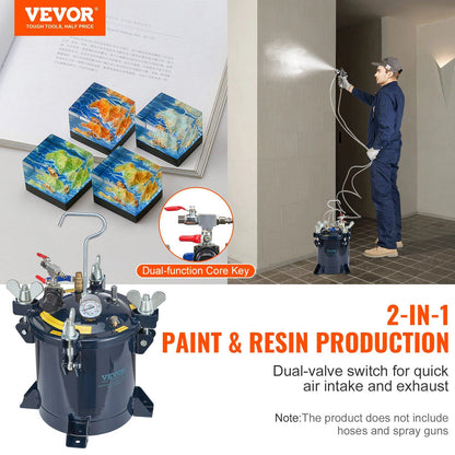 VEVOR 10L/2.5gal Spray Paint Pressure Pot Tank, 70PSI Max Air Paint Pressure Pot, Metal Rack and Leak Repair Sealant for Industry Home Decor Architecture Construction Automotive Painting - Discount Msrp 