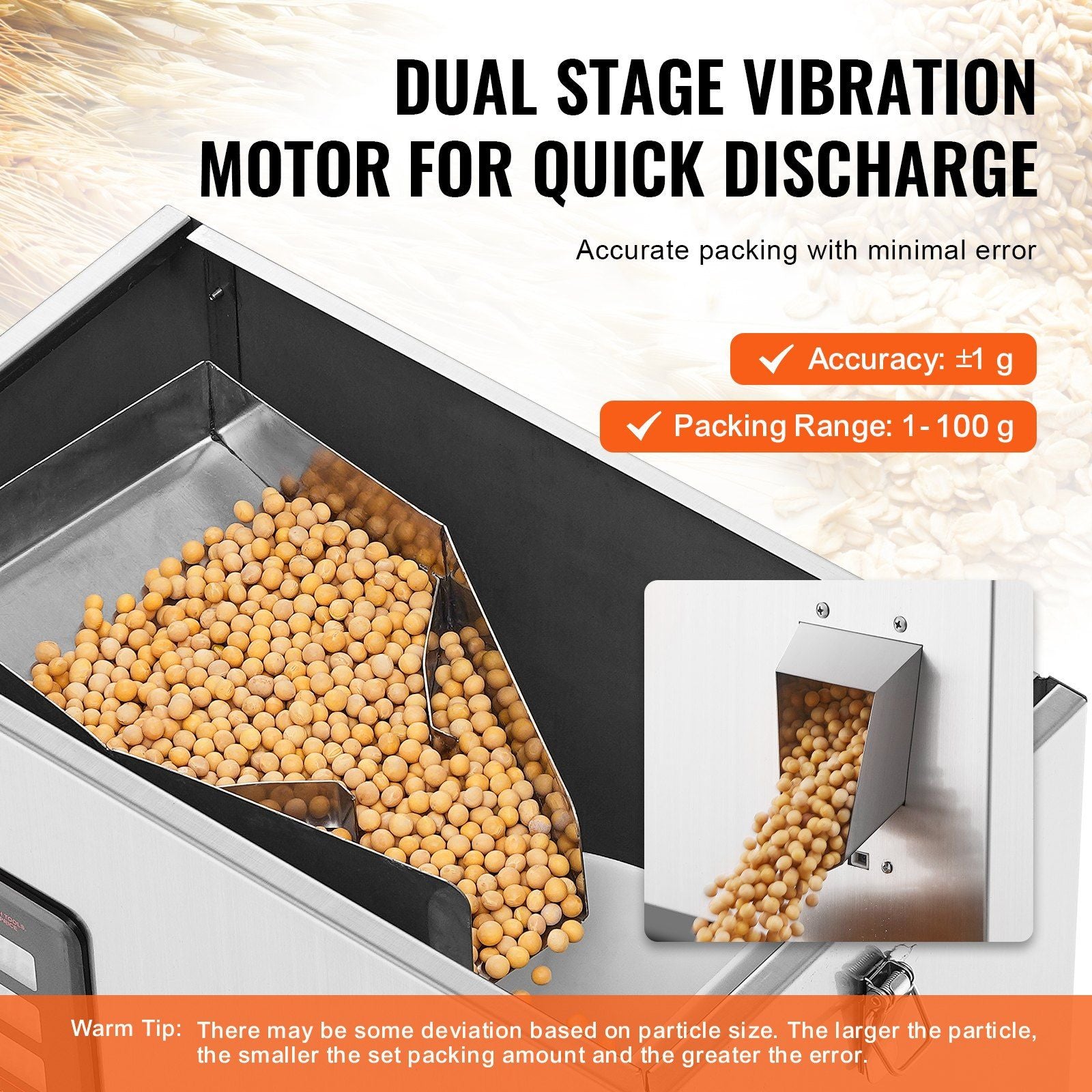VEVOR Powder Filling Machine, 0.002-0.22lbs/1-100g, Automatic Intelligent Particle Weighing Filling Machine, Bottle Bag Powder Filler Particle Dispenser for Tea Seeds Grains Powder Flour Beans Glitter - Discount Msrp 