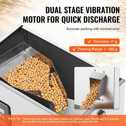 VEVOR Powder Filling Machine, 0.002-0.22lbs/1-100g, Automatic Intelligent Particle Weighing Filling Machine, Bottle Bag Powder Filler Particle Dispenser for Tea Seeds Grains Powder Flour Beans Glitter - Discount Msrp 