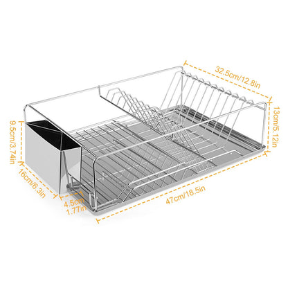 Dish Drying Rack Stainless Steel Dish Rack w/ Drainboard Cutlery Holder Kitchen Dish Organizer - Discount Msrp 