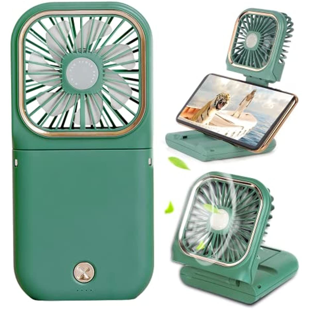 Handheld Portable Fan; Rechargeable Power Bank USB Mini Fan; Small Personal Fan With 3 Speeds; 3000 MAh Battery Operated Foldable Desk Fan; Neck Fan With Lanyard - Discount Msrp 
