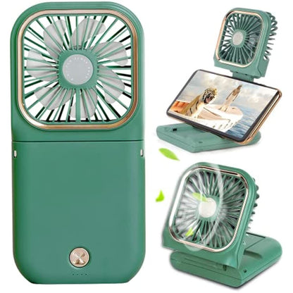 Handheld Portable Fan; Rechargeable Power Bank USB Mini Fan; Small Personal Fan With 3 Speeds; 3000 MAh Battery Operated Foldable Desk Fan; Neck Fan With Lanyard - Discount Msrp 