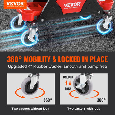 VEVOR Mechanics Stool, 300 LBS Capacity Rolling Mechanic Seat with 4" Wheels, with Three Slide Out Tool Trays and Drawer, Heavy Duty Roller Creeper Seat for Home Garage DIY Automotive - Discount Msrp 