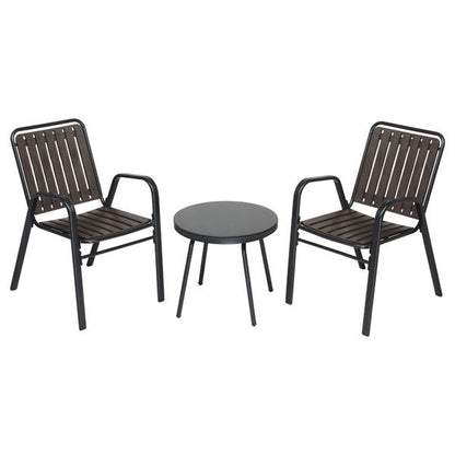 3-Piece Patio Bistro Table Set, Outdoor Furniture Set with 2 Stackable Patio Dining Chairs and Glass Table for Yard Balcony Porch, Black and Coffee - Discount Msrp 