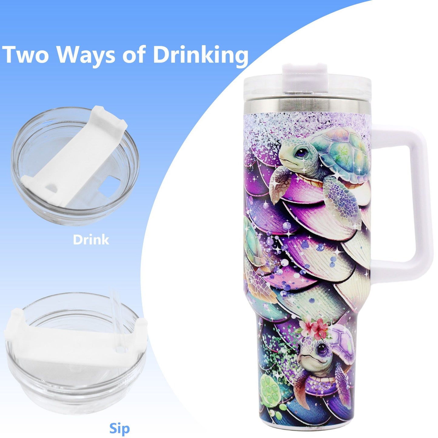 1pc 40oz Water Bottles,5D Little Turtle Series Tumbler,Large Capacity Stainless Steel Tumbler Insulation Cup With Lid And Straw For Women,Camping,Driving,skiing,Thermocoolers.Best Gift - Discount Msrp 