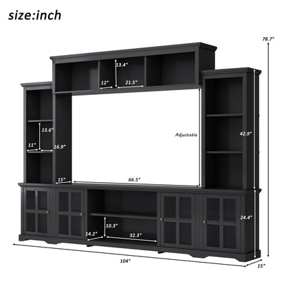[VIDEO provided] ON-TREND Minimalism Entertainment Wall Unit with Bridge, Modern TV Console Table for TVs Up to 70", Multifunctional TV Stand with Tempered Glass Door, Black (Old SKU: SD000009AAB) - Discount Msrp 