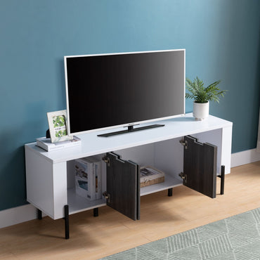 60" Two- Toned TV Stand with Four Cabinet Doors, Storage Cabinet -White & Distressed Grey - Discount Msrp 