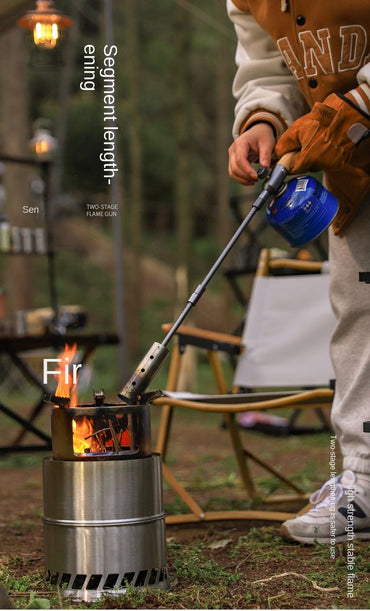 Outdoor camping extended flame-throwing gun stainless steel gun burning pig hair supplies camping straight handle handheld detachable igniter - Discount Msrp 