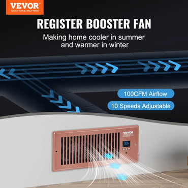 VEVOR Register Booster Fan, Quiet Vent Booster Fan Fits 4' x 10' Register Holes, with Remote Control and Thermostat Control, Adjustable Speed for Heating Cooling Smart Vent, Brown - Discount Msrp 