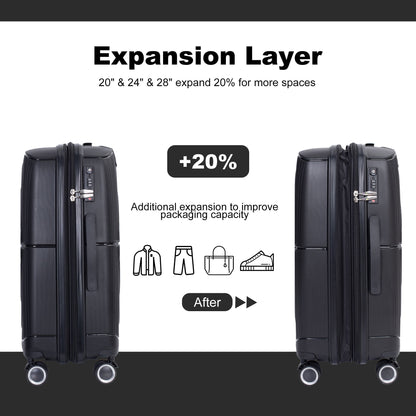 Expandable Hardshell Suitcase Double Spinner Wheels PP Luggage Sets Lightweight Durable Suitcase with TSA Lock,3-Piece Set (20/24/28) ,Black - Discount Msrp 