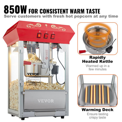 VEVOR Popcorn Popper Machine 8 Oz Countertop Popcorn Maker 850W 48 Cups Red - Discount Msrp 