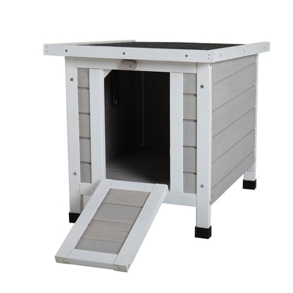 Modern Wooden Rabbit Cat Dog Hutch, Indoor/Outdoor Retreat House with Openable Roof for Small Pets, Weatherproof, Gray - Discount Msrp 
