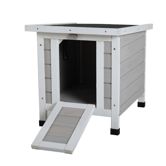 Modern Wooden Rabbit Cat Dog Hutch, Indoor/Outdoor Retreat House with Openable Roof for Small Pets, Weatherproof, Gray - Discount Msrp 