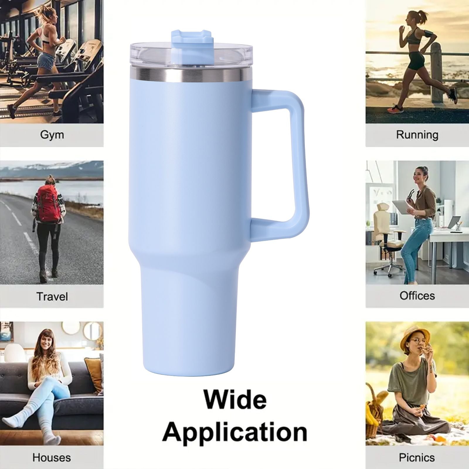 40oz large capacity tumbler, With Handle And Straw Lid, Insulated Reusable Stainless Steel Water Bottles Travel Mug Coffee Cup car cup water cup For Men Women Outdoor Camping Driving, gift - Discount Msrp 