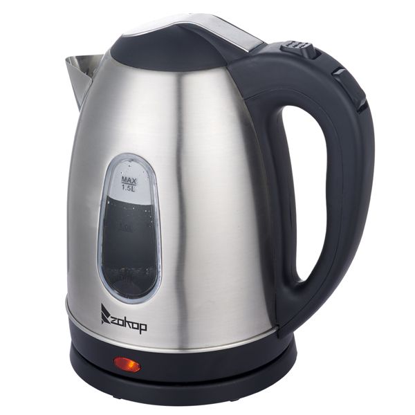 US Standard ZOKOP HD-1802S 120V 1200W 1.5L Stainless Steel Electric Kettle with Water Window [Same code 00574412] - Discount Msrp 