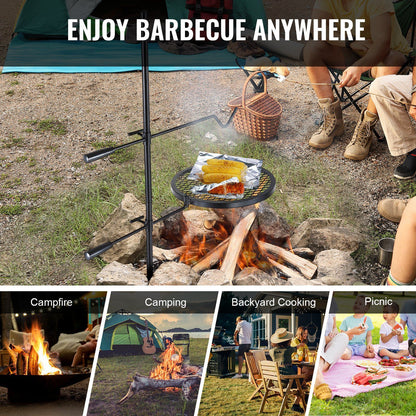 VEVOR Swivel Campfire Grill, Fire Pit Grill Grate over Fire Pits, Heavy Duty Steel Grill Grates, 360° Adjustable Open Fire Outdoor Cooking Equipment, Portable Camp Fire Racks for Camping Outdoor BBQ - Discount Msrp 