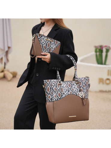 MKF Collection Iris Snake Embossed Vegan Leather Women Tote Bag with matching Wristlet Pouch by Mia k - Discount Msrp 
