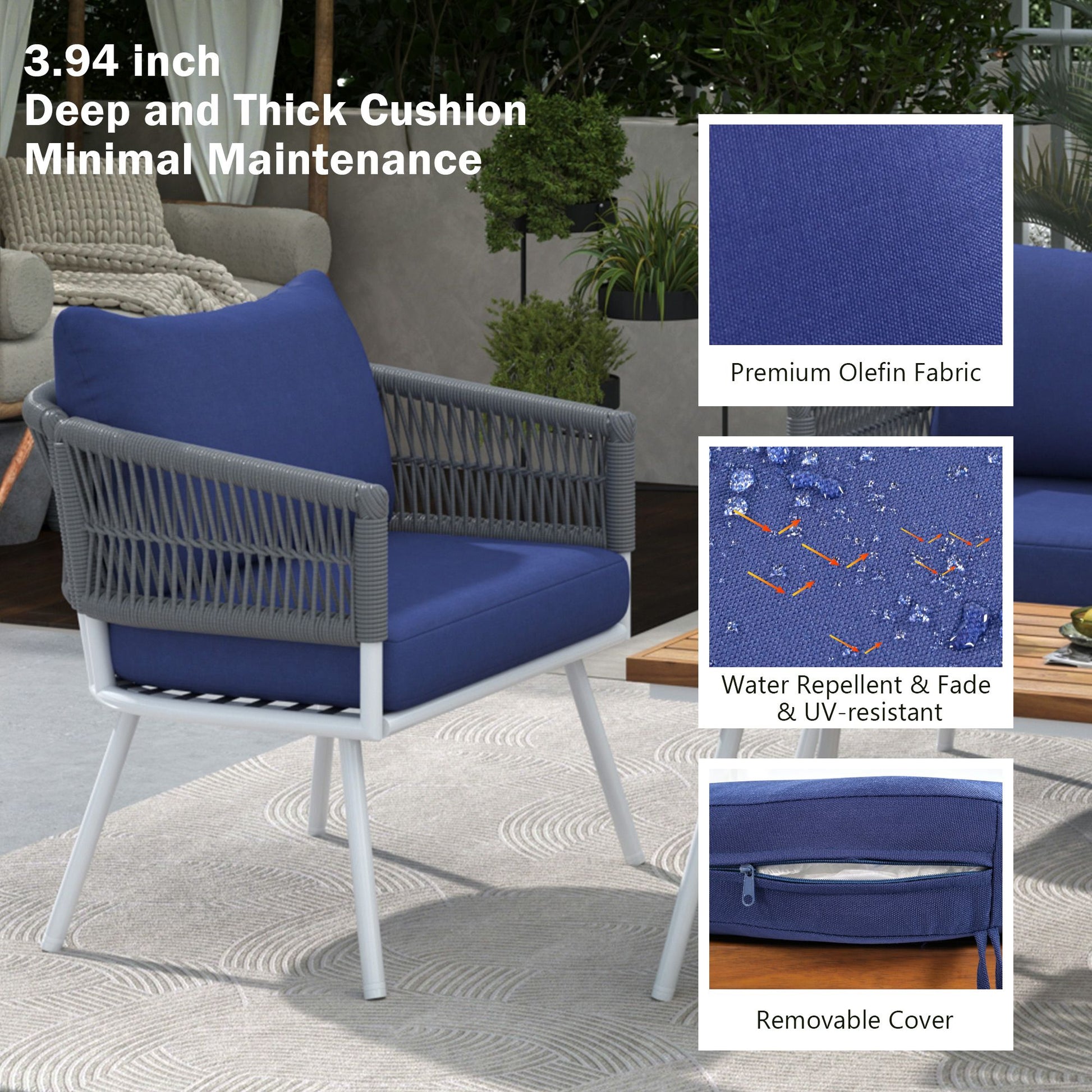 4-Piece Patio Furniture Set, Outdoor Furniture with Acacia Wood Table, Patio Conversation Set with Deep Seating & Thick Cushion for Backyard Porch Balcony - Discount Msrp 