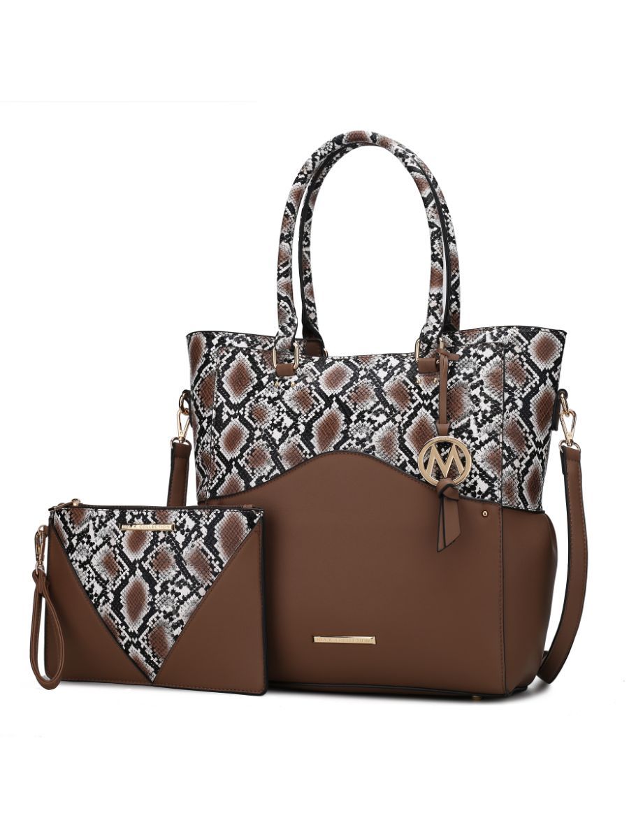 MKF Collection Iris Snake Embossed Vegan Leather Women Tote Bag with matching Wristlet Pouch by Mia k - Discount Msrp 
