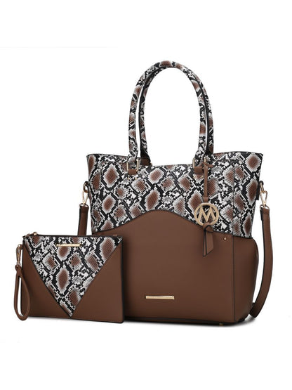MKF Collection Iris Snake Embossed Vegan Leather Women Tote Bag with matching Wristlet Pouch by Mia k - Discount Msrp 