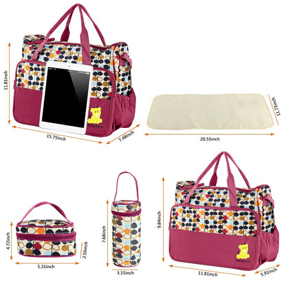 5PCS Baby Nappy Diaper Bags Set Mummy Diaper Shoulder Bags w/ Nappy Changing Pad Insulated Pockets Travel Tote Bags - Discount Msrp 