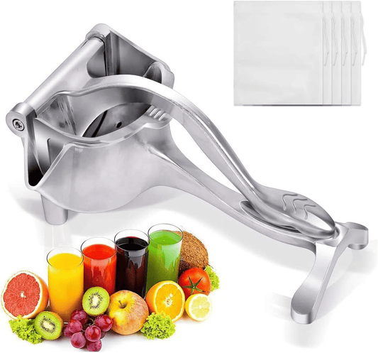 Large Manual Juicer, Aluminium Alloy Lemon Squeezer, Hand Press Heavy Duty Manual Juice Extractor Tool for Orange, Lime, Pomegranate, Fruit Presser, Table Top Juicer- Bonus 6 Pcs Filter Bags - Discount Msrp 