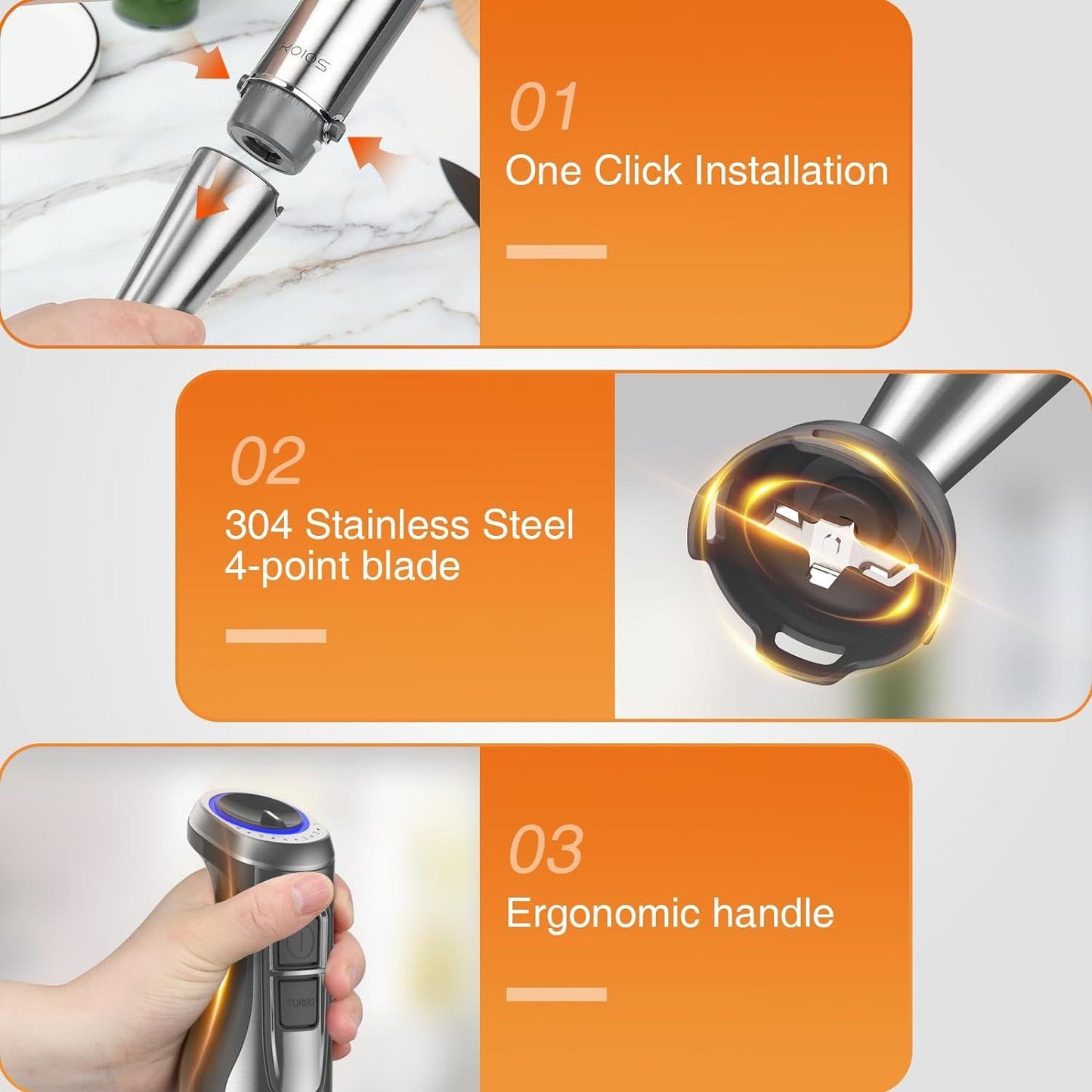 KOIOS 1100W Immersion Hand Blender, Stainless Steel Stick Blender with 12-Speed & Turbo Mode, 5-in-1 Handheld Blender with 600ml Mixing Beaker with Lid, 500ml Chopper, Whisk, Milk Frother, BPA-Free - Discount Msrp 