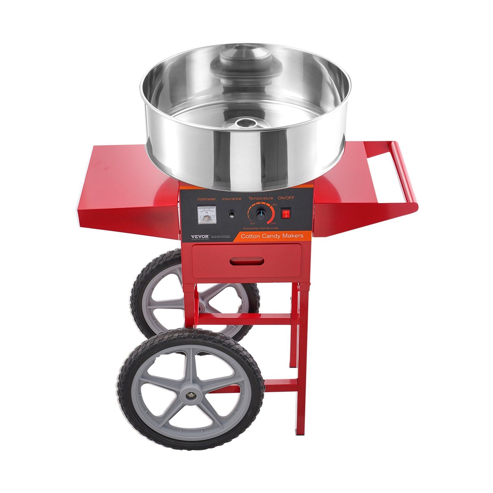 VEVOR Electric Cotton Candy Machine with Cart, 1000W Commercial Candy Floss Maker with Stainless Steel Bowl, Sugar Scoop and Drawer, Perfect for Home, Kids Birthday, Family Party, Red - Discount Msrp 