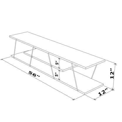 FurnisHome Store Tars Mid Century Modern Tv Stand 4 Shelves Open Storage Metal Cords Entertainment Centre 56 inch Low Tv Unit, White/Chrome - Discount Msrp 