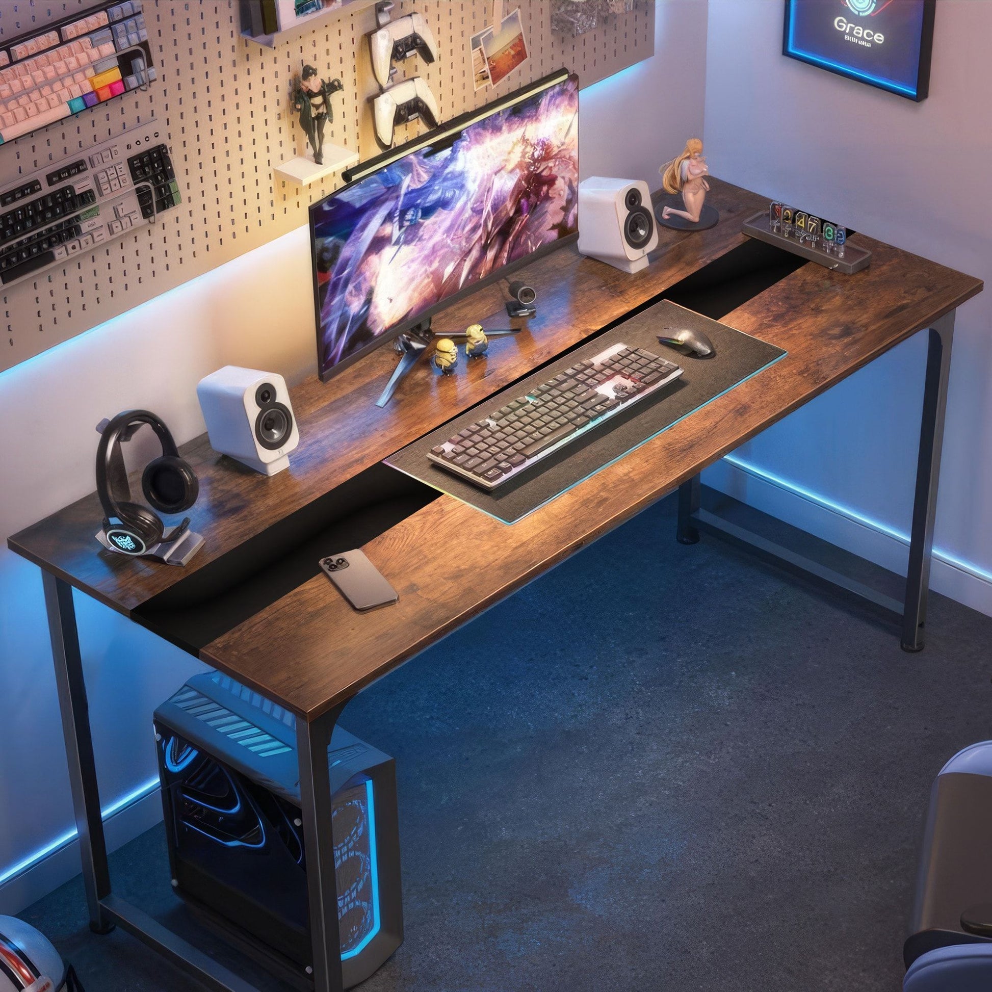 Computer Desk Large Office Desk, 59.8 Inch Gaming Desk Writing Desk Work Desk for Home Office, Study, Modern Simple Wooden Desk, Large Legroom, Metal Frame, Rustic/Black - Discount Msrp 