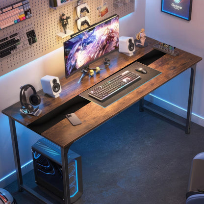 Computer Desk Large Office Desk, 59.8 Inch Gaming Desk Writing Desk Work Desk for Home Office, Study, Modern Simple Wooden Desk, Large Legroom, Metal Frame, Rustic/Black - Discount Msrp 