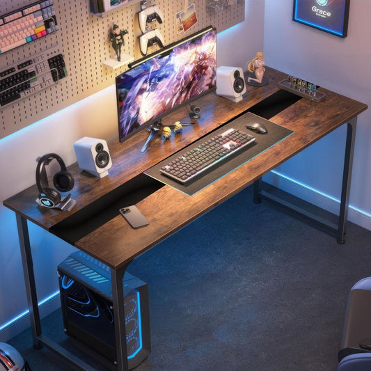 Computer Desk Large Office Desk, 59.8 Inch Gaming Desk Writing Desk Work Desk for Home Office, Study, Modern Simple Wooden Desk, Large Legroom, Metal Frame, Rustic/Black - Discount Msrp 