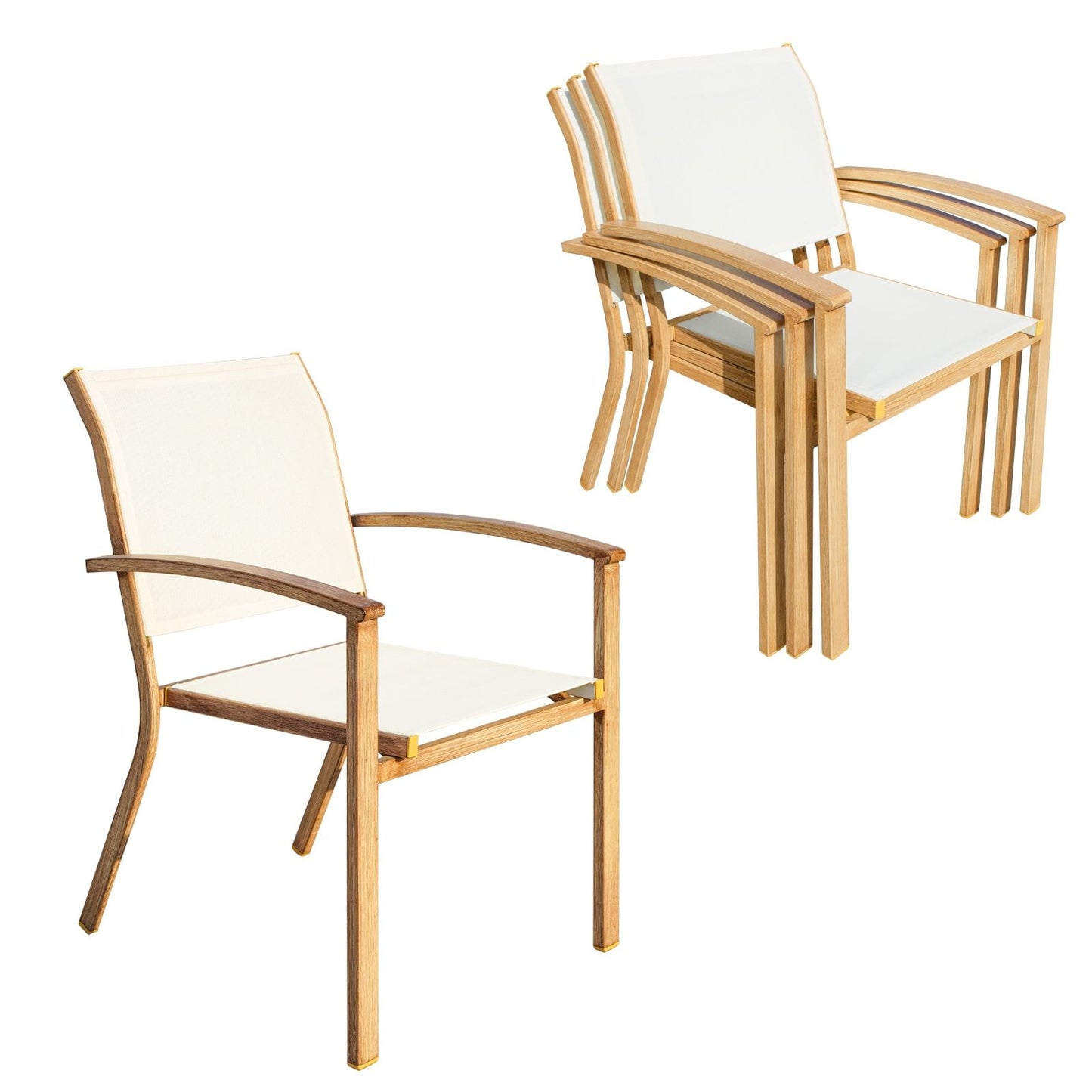 Set of 4 Outdoor Patio Chairs, Integrated Stackable Wrought Iron Furniture Dining Chairs with Arms, Textilene Fabric Indoor Outdoor Chairs for Porch, Yard, Lawn, Garden - Discount Msrp 