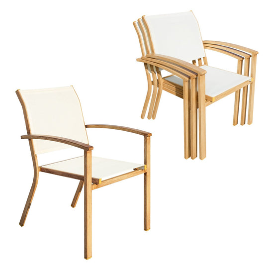 Set of 4 Outdoor Patio Chairs, Integrated Stackable Wrought Iron Furniture Dining Chairs with Arms, Textilene Fabric Indoor Outdoor Chairs for Porch, Yard, Lawn, Garden - Discount Msrp 