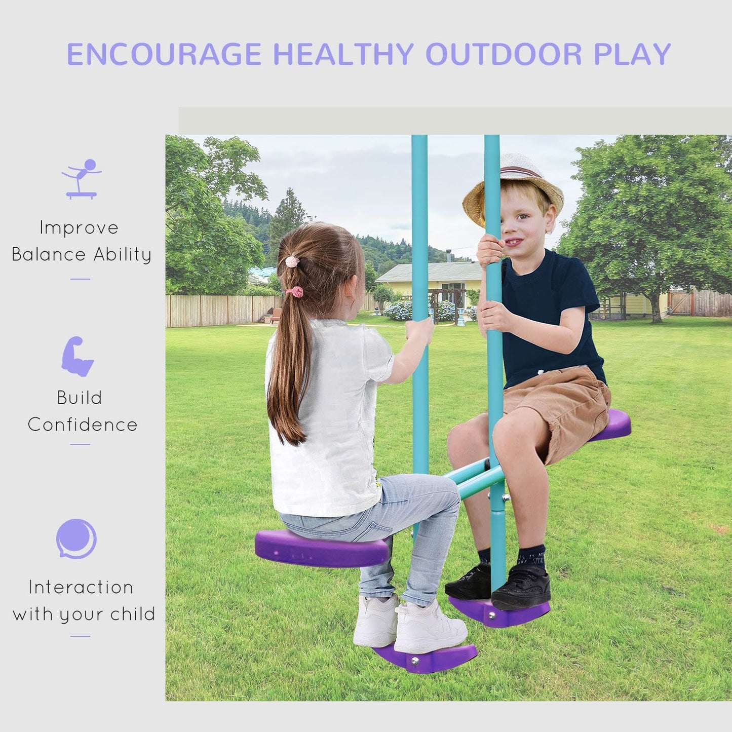 Outsunny Metal Swing Set with Glider, Two Swing Seats and Adjustable Height, Outdoor Heavy Duty A-Frame Suitable for Playground, Backyard, Purple - Discount Msrp 