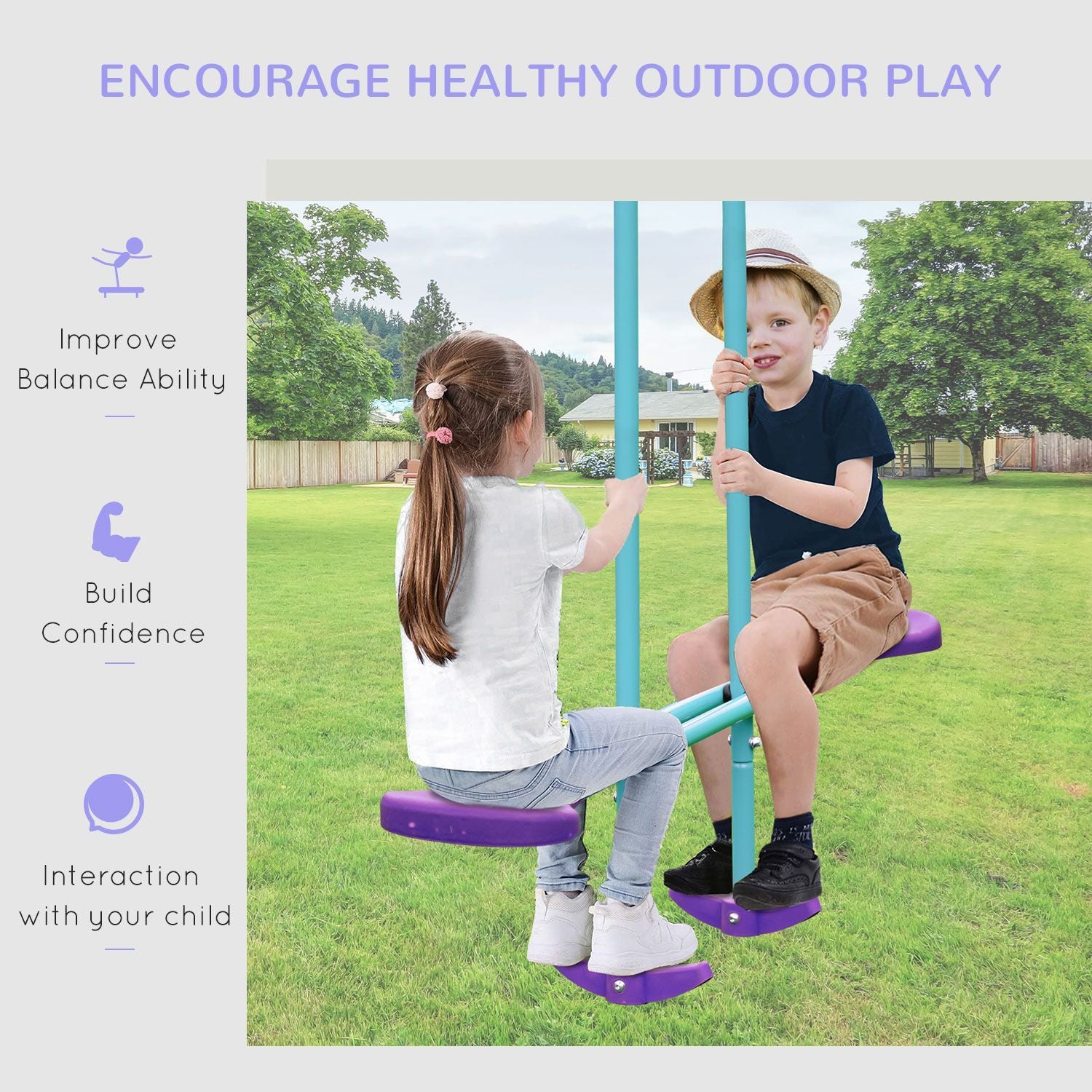 Outsunny Metal Swing Set with Glider, Two Swing Seats and Adjustable Height, Outdoor Heavy Duty A-Frame Suitable for Playground, Backyard, Purple - Discount Msrp 