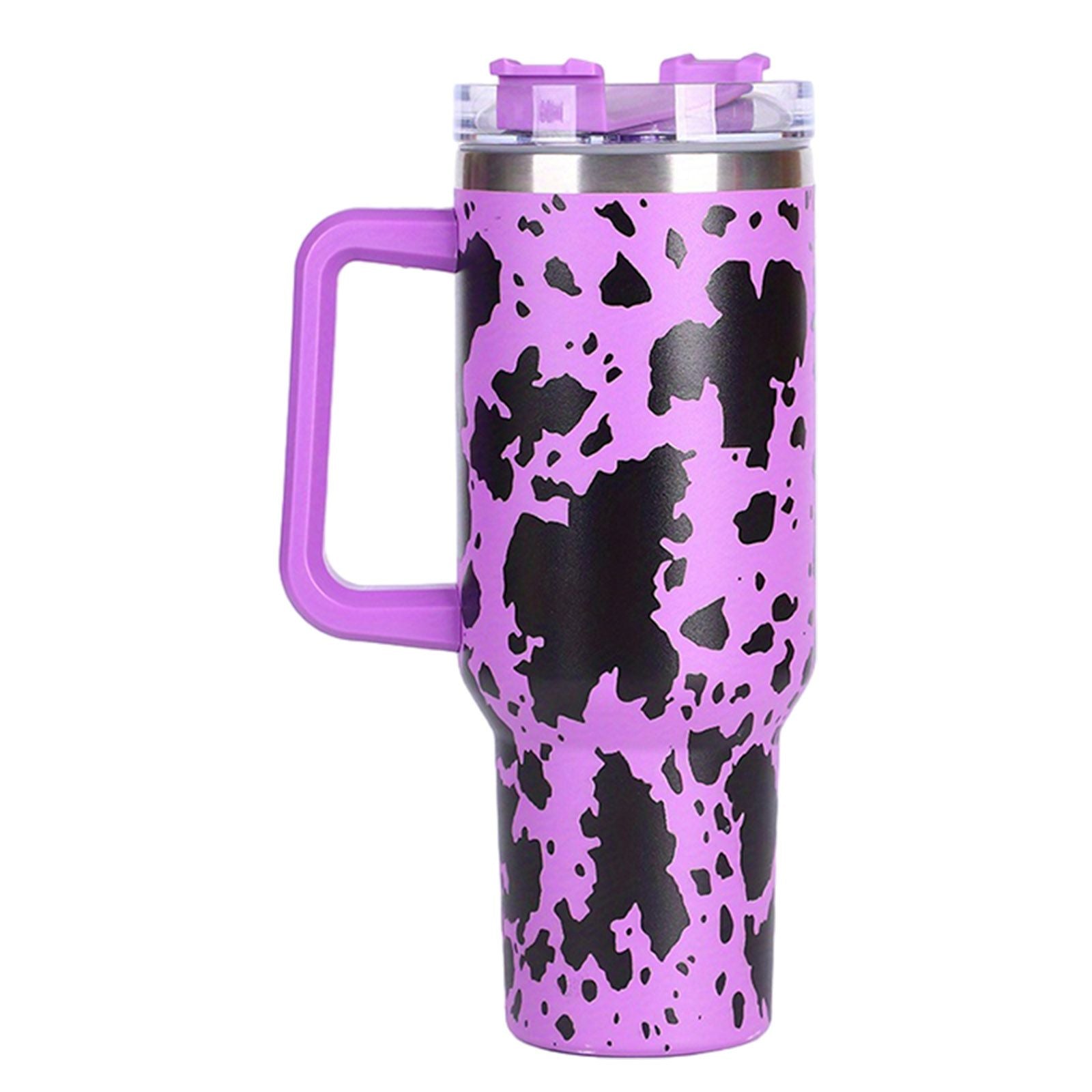 40oz 5D cowprint Insulated Tumbler With Handle And Straw Lid Portable Large Capacity water bottle, Heat preservation,304 Stainless Steel Cup For Outdoor Sports, Travel & Camping Birthday Gift - Discount Msrp 