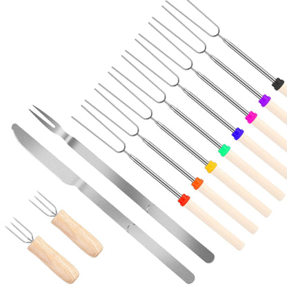 Stainless Steel Roasting Sticks Set 31.9in Extendable Telescoping Marshmallow Hot Dog Fork Skewers Set - Discount Msrp 