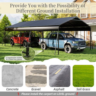 Campcraft 13 x 26.5 ft carport, 0.25mm thick, with protective film to prevent scratching, 2 pairs of adhesive gloves, 3 hooks, 12 expansion screws, 6 fixed iron pieces - Discount Msrp 