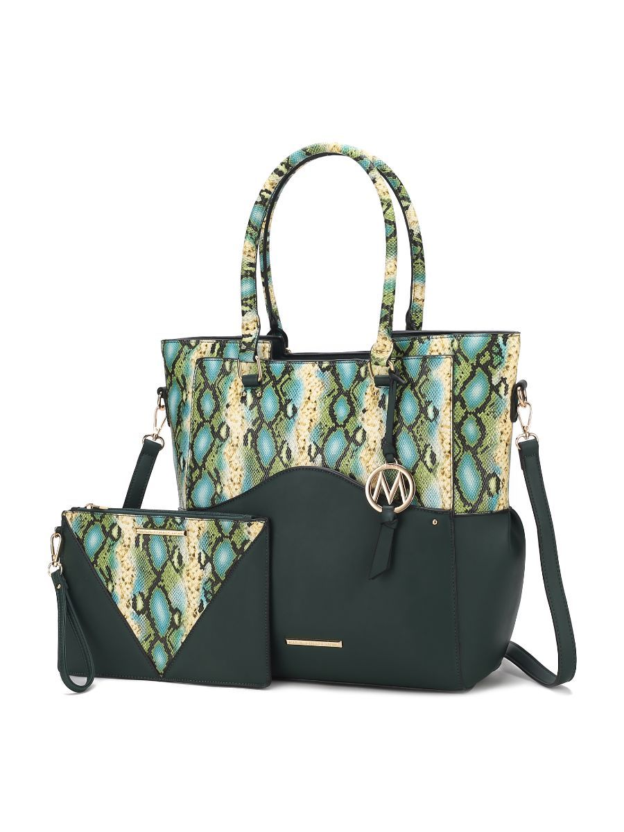 MKF Collection Iris Snake Embossed Vegan Leather Women Tote Bag with matching Wristlet Pouch by Mia k - Discount Msrp 