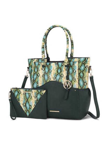 MKF Collection Iris Snake Embossed Vegan Leather Women Tote Bag with matching Wristlet Pouch by Mia k - Discount Msrp 